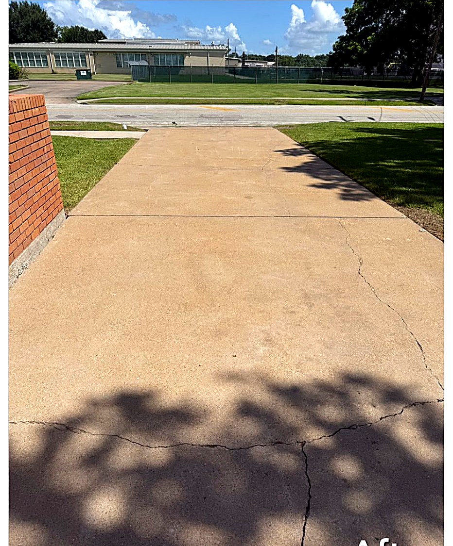 Bright, clean commercial walkway after surface cleaning